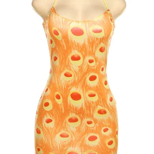 K-POP Egg Print Halter Dress | Women's Korean Fashion Sleeveless Mini Bodycon Dress