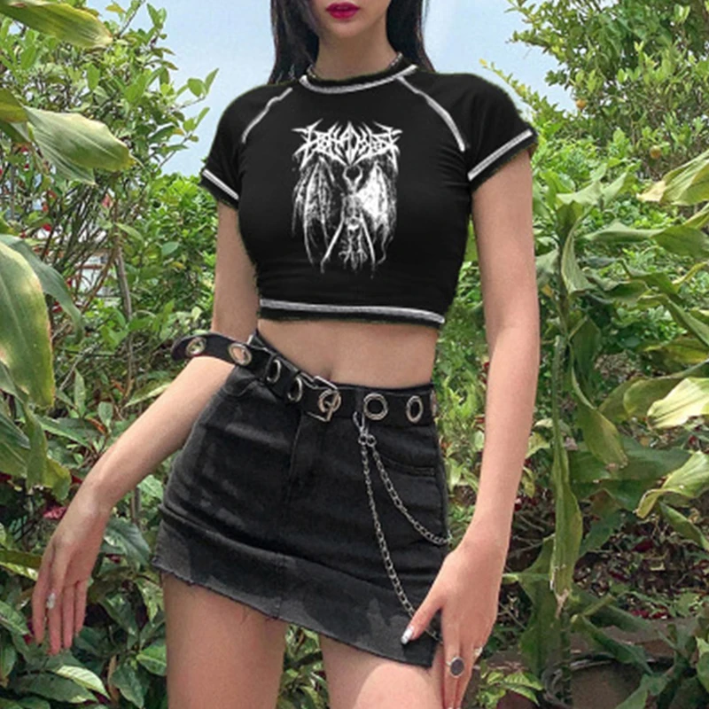 K-POP Harajuku Crop Top: Retro Korean Demon Punk Gothic Anime Tee