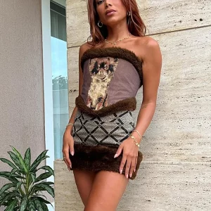 K-POP Inspired Animal Print 2-Piece Set: Shaggy Crop Top & Mini Skirt