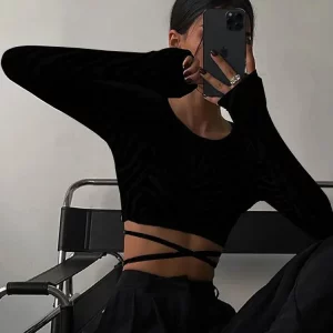 K-POP Inspired Backless Lace-Up Pullover Tee | Women's Streetwear Fashion