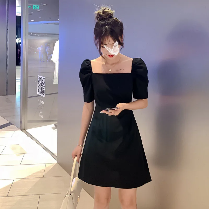 K-POP Inspired Black Bubble Sleeve Dress | Korean Fashion Streetwear | Elegant Slim Fit Women's Dress | Gen Z Y2K Style