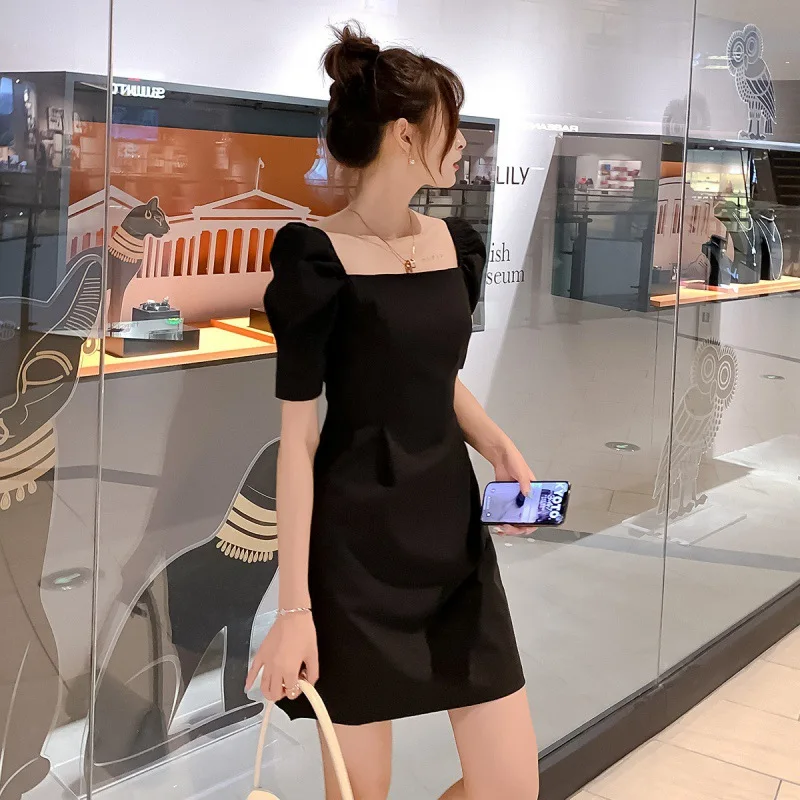 K-POP Inspired Black Bubble Sleeve Dress | Korean Fashion Streetwear | Elegant Slim Fit Women's Dress | Gen Z Y2K Style