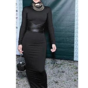 K-POP Inspired Black Long Sleeve Bodycon Maxi Dress for Women - Streetwear Fashion Outfit