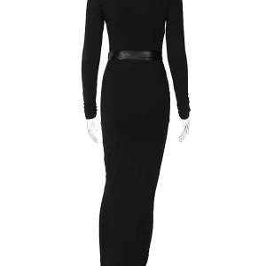 K-POP Inspired Black Long Sleeve Bodycon Maxi Dress for Women - Streetwear Fashion Outfit