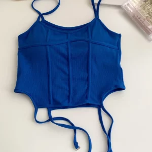 K-POP Inspired Blue Ribbed Crop Top for Gen Z & Y2K Fashion