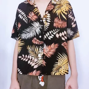 K-POP Inspired Boho Leaves Print Women's Chiffon Blouse - Gen Z Streetwear