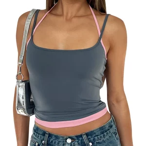 K-POP Inspired Color Block Halter Top | Adjustable Straps, Backless Design | Gen Z Streetwear Fashion