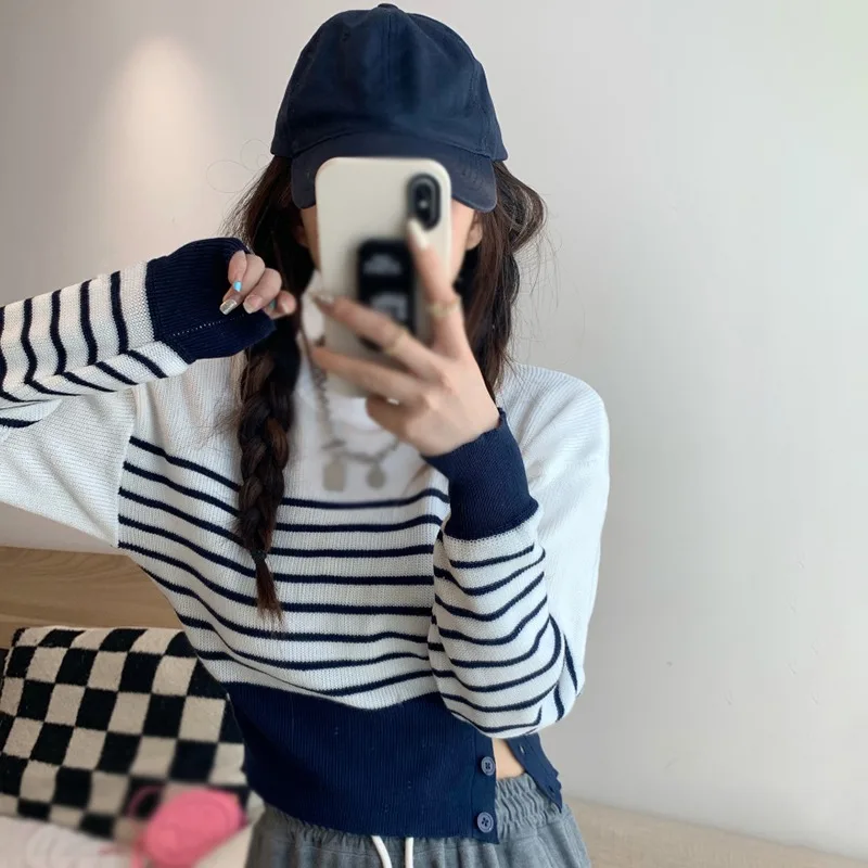 K-POP Inspired Color Block Knit Sweater with Buttons - Gen Z Streetwear