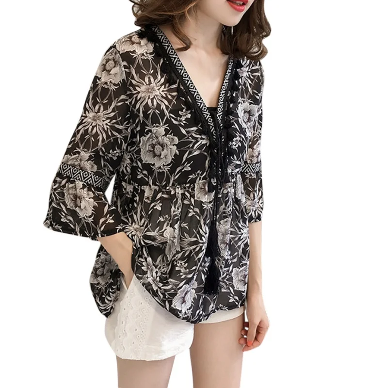 K-POP Inspired Floral Print Chiffon Blouse | Stylish Gen Z Streetwear for Women