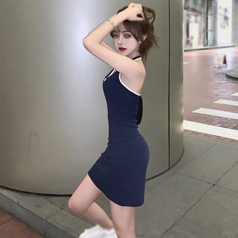 K-POP Inspired Halter Dress | Sleeveless Color Block Streetwear for Gen Z