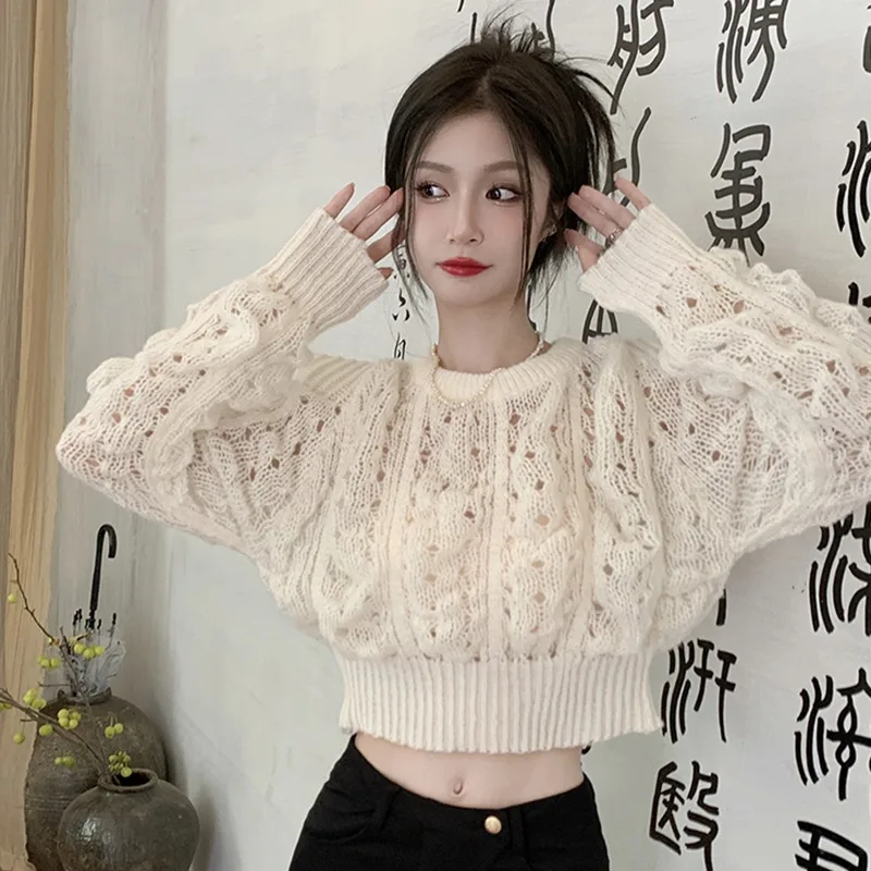 K-POP Inspired Hollow Shoulder Spring Sweater for Gen Z & Y2K Fashion | Long Sleeve Knitwear