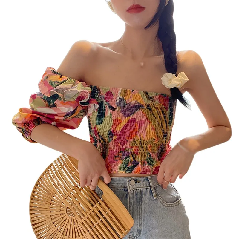 K-POP Inspired Korean Floral Print Ruffled Chiffon Blouse for Gen Z & Y2K Fashion