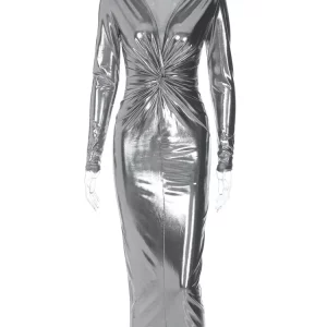 K-POP Inspired Leather V-Neck Bodycon Midi Dress for Women - Elegant Winter Fashion for Birthday Parties and Festivals