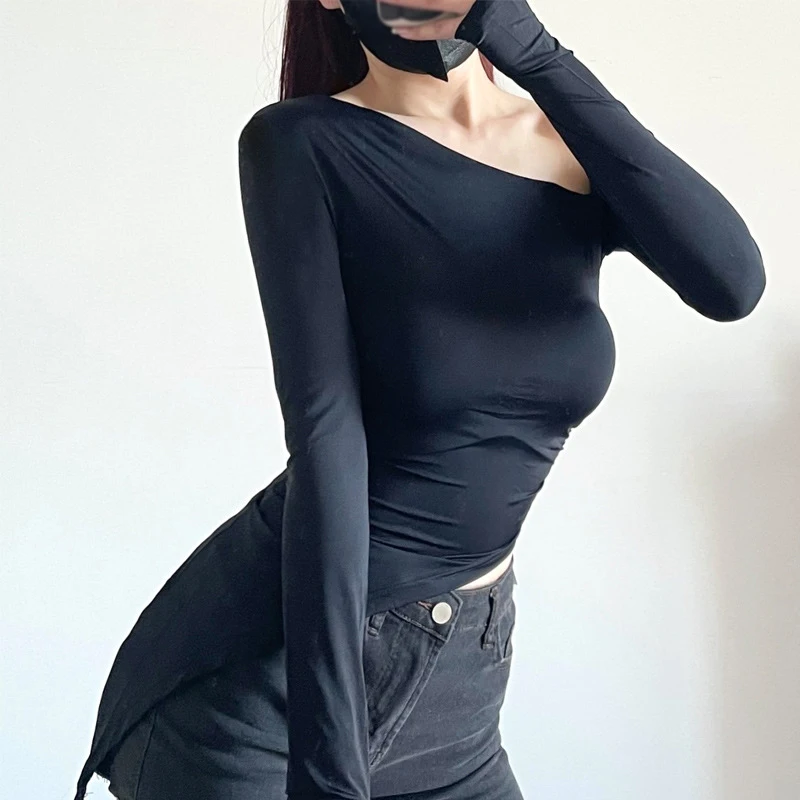 K-POP Inspired Off-Shoulder Long-Sleeve Top for Gen Z Fashionistas