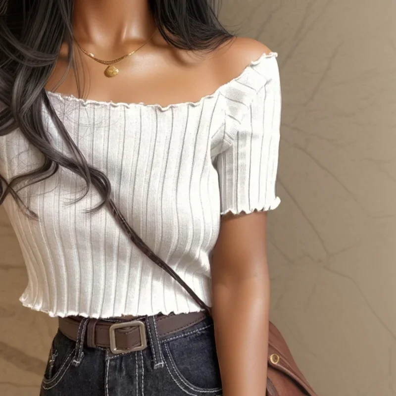 K-POP Inspired Off-Shoulder Ruffle Hem Crop Top | Streetwear Fashion for Gen Z & Y2K Style