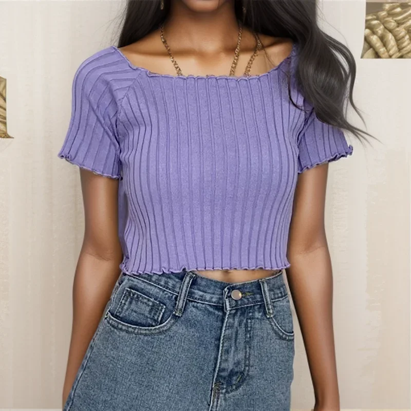 K-POP Inspired Off-Shoulder Ruffle Hem Crop Top | Streetwear Fashion for Gen Z & Y2K Style