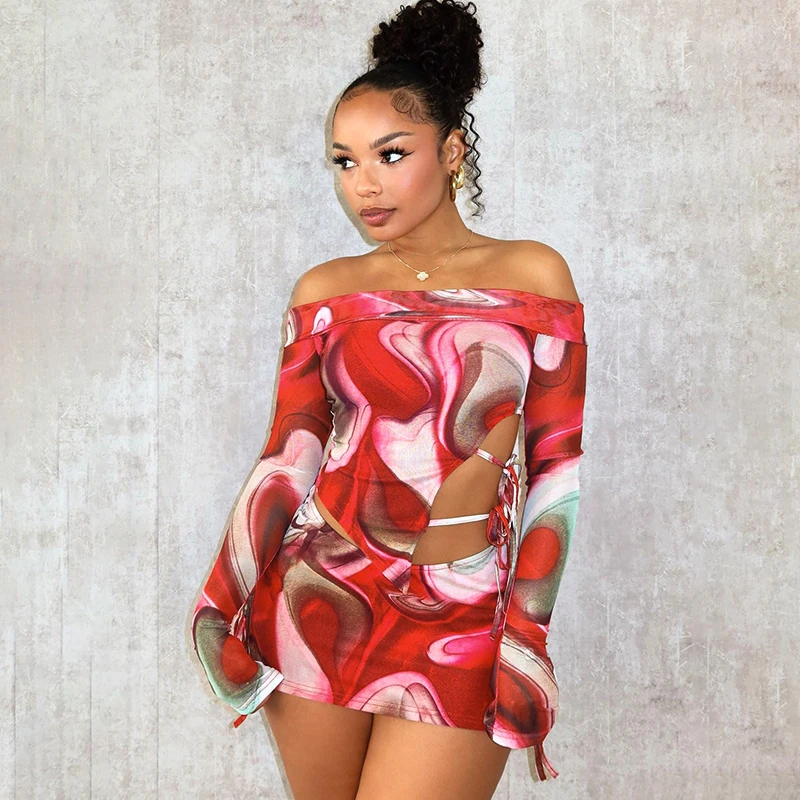 K-POP Inspired Off-Shoulder Top & Wrap Skirt Set with Sexy Cutouts