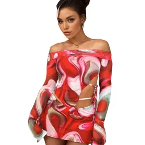 K-POP Inspired Off-Shoulder Top & Wrap Skirt Set with Sexy Cutouts