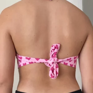 K-POP Inspired Pink Heart Print Bustier Crop Top for Women - Aesthetic Kawaii Style with Lace-Up Back