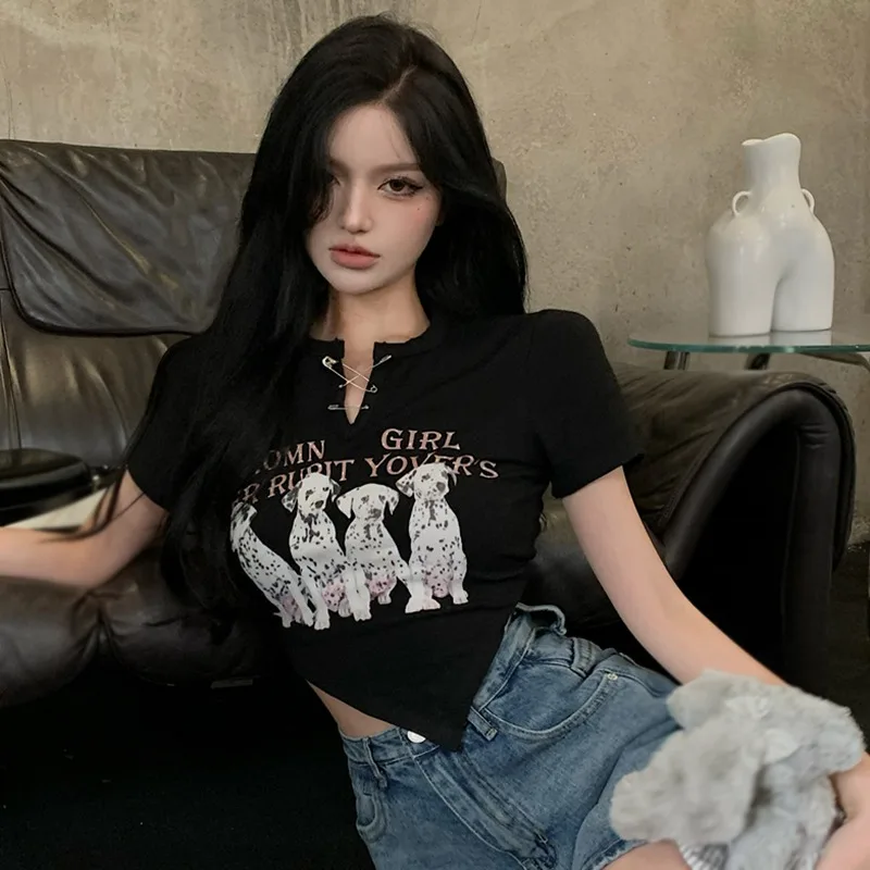 K-POP Inspired Puppy Print T-Shirt for Gen Z Women | Summer Streetwear Fashion