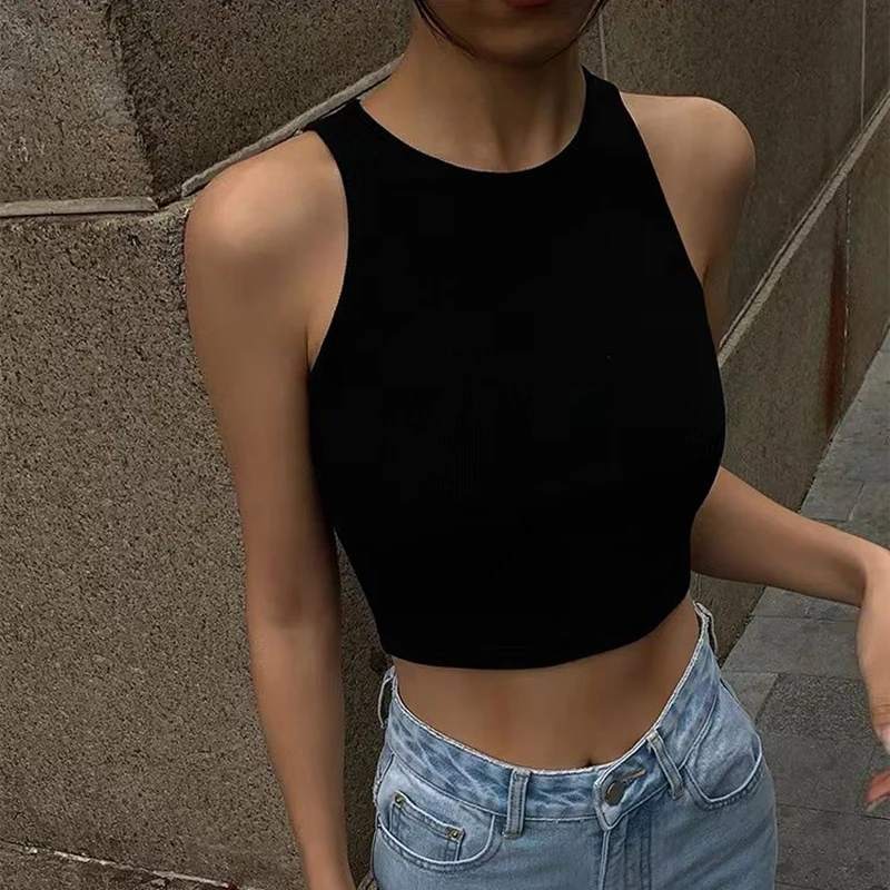 K-POP Inspired Ribbed Sleeveless Tank Top for Gen Z & Y2K Fashion | Black Crop Camisole