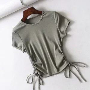 K-POP Inspired Ruched Drawstring Tank Top for Gen Z & Y2K Fashion | Streetwear Crop Tee in Solid Colors