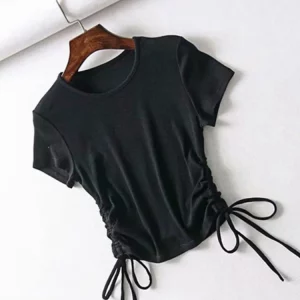 K-POP Inspired Ruched Drawstring Tank Top for Gen Z & Y2K Fashion | Streetwear Crop Tee in Solid Colors