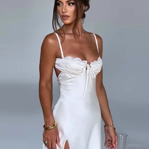 K-POP Inspired Satin Lace Bandage Mini Dress for Summer Parties