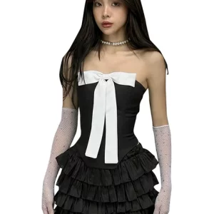 K-POP Inspired Sexy Bra & High-Waist Ruffle Skirt Set for Women