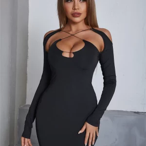 K-POP Inspired Sexy Hollow Out Mini Dress for Women - Y2K Streetwear Fashion