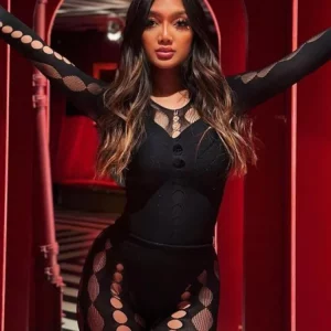 K-POP Inspired Sexy Women's 2-Piece Set: Sheer Crop Top & Leggings for Clubwear