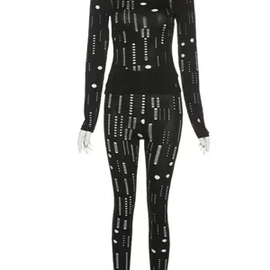 K-POP Inspired Skinny Fit Women's Tracksuit Set with Irregular Holes - Y2K Streetwear Fashion