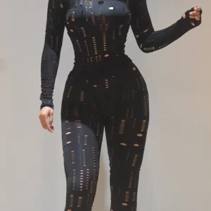 K-POP Inspired Skinny Fit Women's Tracksuit Set with Irregular Holes - Y2K Streetwear Fashion