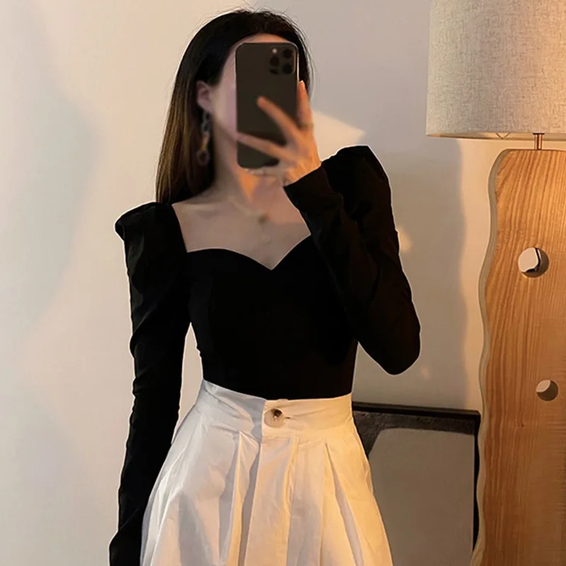 K-POP Inspired Slim Fit Square Neck Crop Top for Gen Z & Y2K Fashion