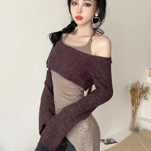 K-POP Inspired Solid Color Knit Top for Gen Z & Y2K Fashion