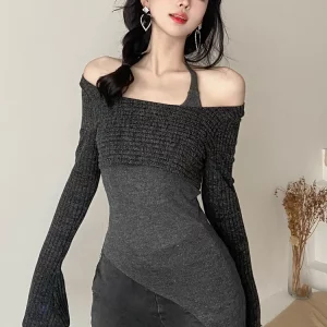 K-POP Inspired Solid Color Knit Top for Gen Z & Y2K Fashion