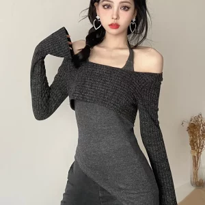 K-POP Inspired Solid Color Knit Top for Gen Z & Y2K Fashion