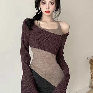 K-POP Inspired Solid Color Knit Top for Gen Z & Y2K Fashion