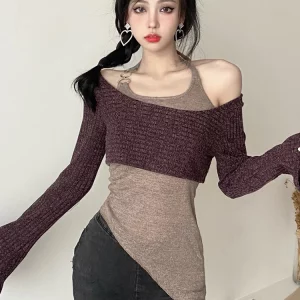 K-POP Inspired Solid Color Knit Top for Gen Z & Y2K Fashion