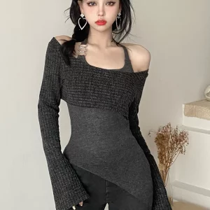 K-POP Inspired Solid Color Knit Top for Gen Z & Y2K Fashion