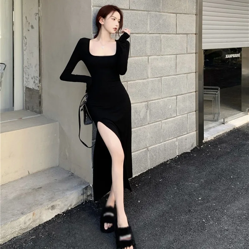 K-POP Inspired Square Neck Wrap Dress for Gen Z & Y2K Fashion | Slim Fit Streetwear for Women