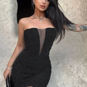 K-POP Inspired Strapless Bodycon Mini Dress for Women | Elegant Winter Party Clubwear