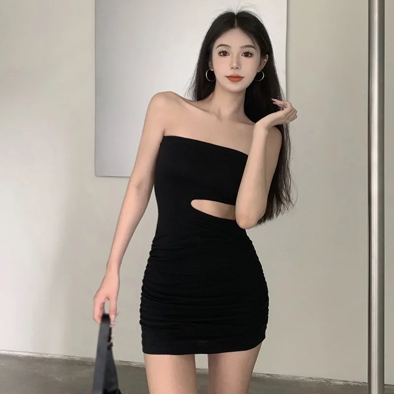 K-POP Inspired Strapless Hollow Out Dress for Gen Z & Y2K Fashion | Sexy Slim Fit Hip Wrap for Summer Parties