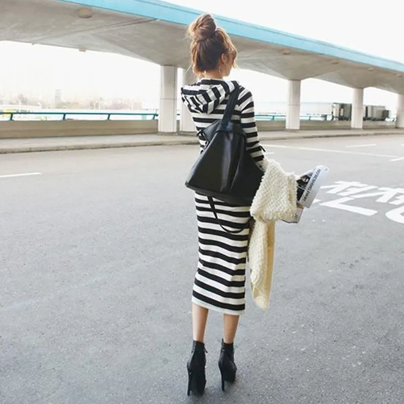 K-POP Inspired Striped Hoodie Dress for Women | Streetwear Fashion