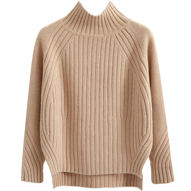 K-POP Inspired Striped Mock Neck Sweater for Women | Korean Streetwear Fashion