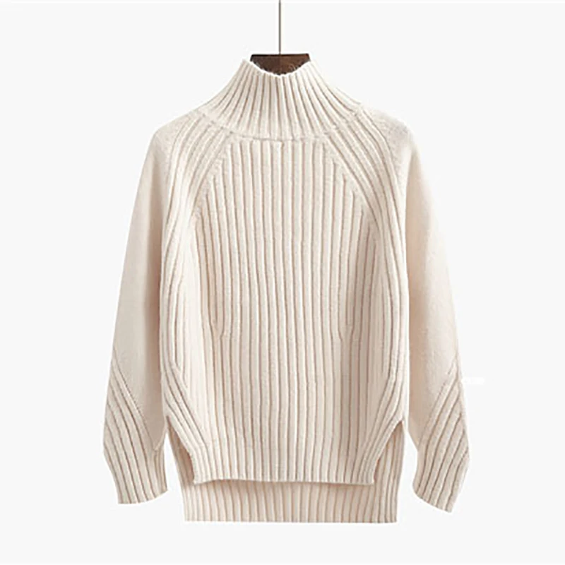 K-POP Inspired Striped Mock Neck Sweater for Women | Korean Streetwear Fashion