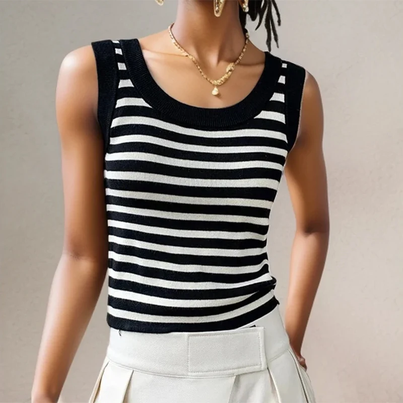 K-POP Inspired Striped Tank Top | Sleeveless Crop Cami for Women