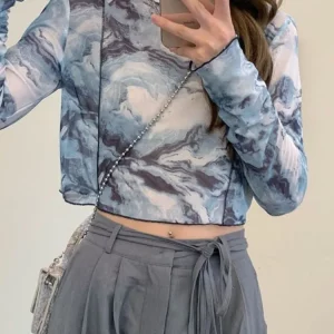 K-POP Inspired Tie-Dye Long Sleeve Crop Top | Streetwear Fashion for Gen Z & Y2K Style | Korean Chic Tee for Teens