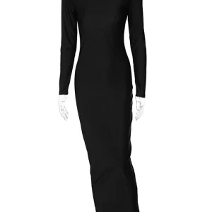 K-POP Inspired Turtleneck Maxi Dress with Shoulder Pads for Gen Z & Y2K Fashion