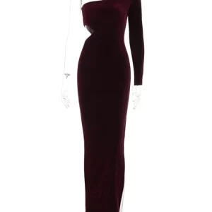 K-POP Inspired Velvet Maxi Dress: One Shoulder Cut Out Bodycon for Women - Gen Z & Y2K Fashion